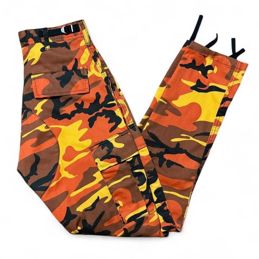 Y2K Orange/Brown Candy Corn Camouflage Military Cargo Pants 24-28" X 32 SMALL